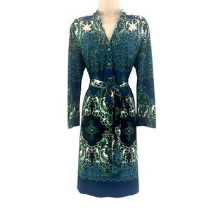 DM Collection Teal Green Print Shirt Dress with Tie Size 14 Career Office Classy
